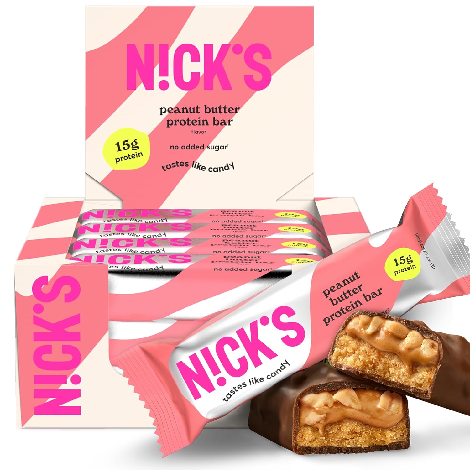 Nick's Protein Bars Chocolate | High Protein | Lowcalories | Low Carb Keto Friendly Snacks No Added Sugar (Multipack 12 bars x 50g) (12 Count (Pack of 1), Peanut Butter)
