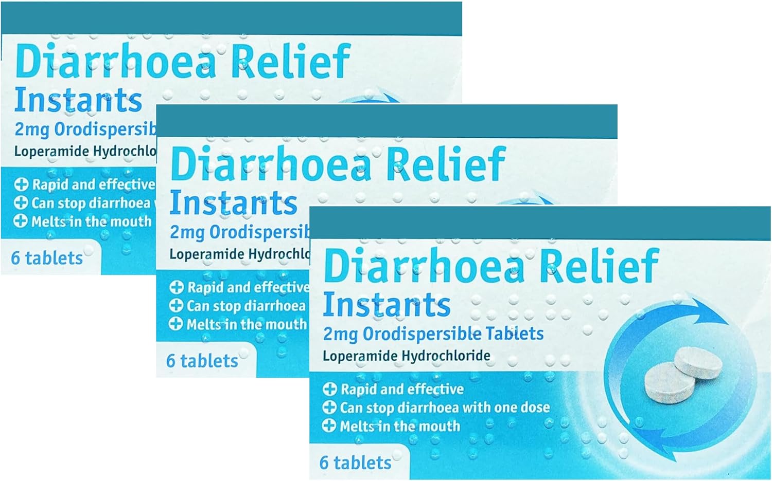 Diarrhoea Relief Instants 2mg Orodispersible Diarrhea Tablets Loperamide Hydrochloride - 3 x 6-18 Tablets (GSL)