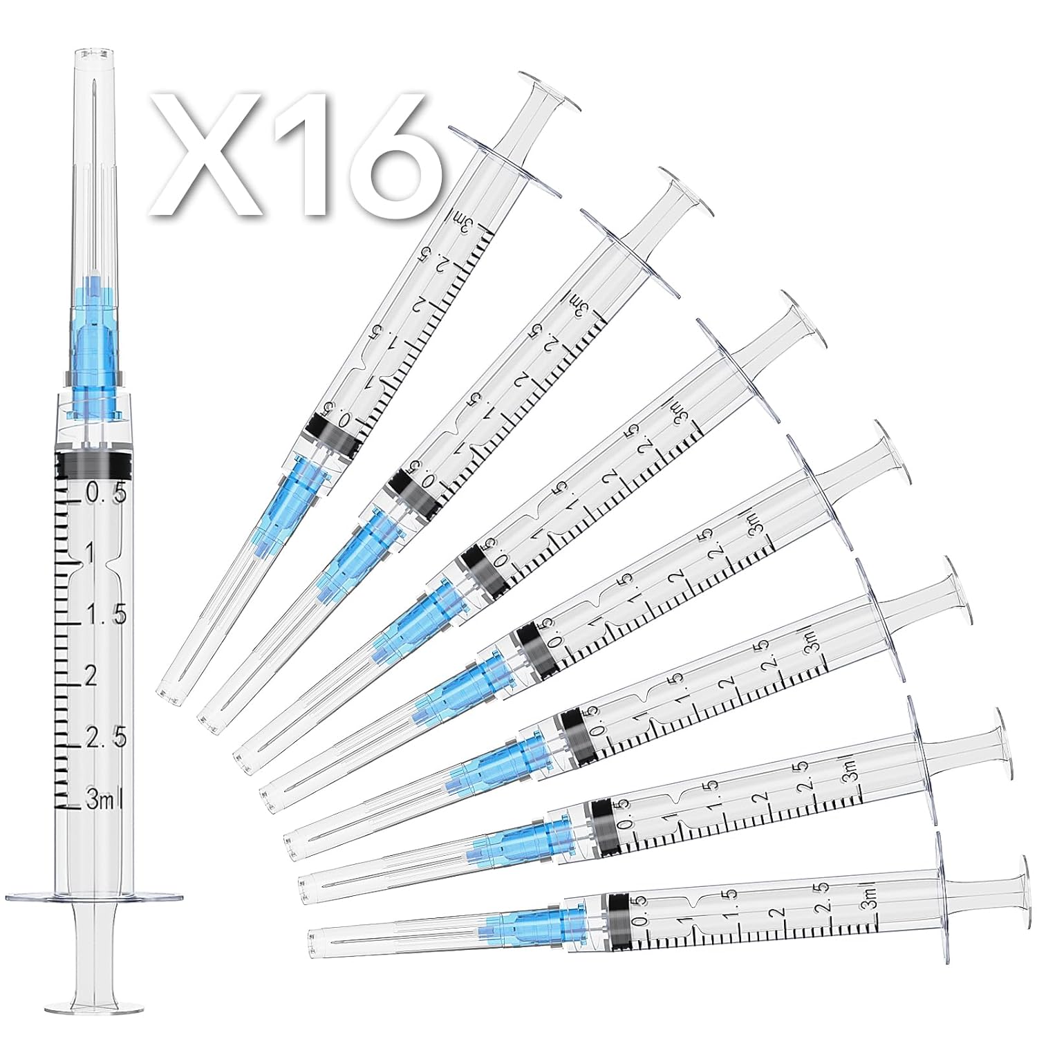23 Gauge 1 Inch Needle with Syringe, 3ml Luer Lock Syringes with Needle, Sterilized Individually Packaged (16 Pack)