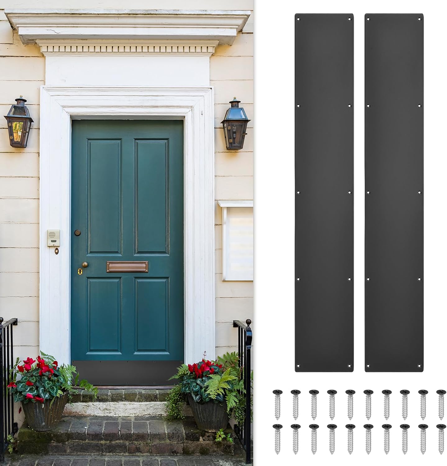 uxcell 2pcs Door Kick Plate, 6 x 34 Inches Aluminum Kick Plate Door Plate, 1.5mm (1/16 Inch) Thickness, for Exterior Front Door or Back Door, Black