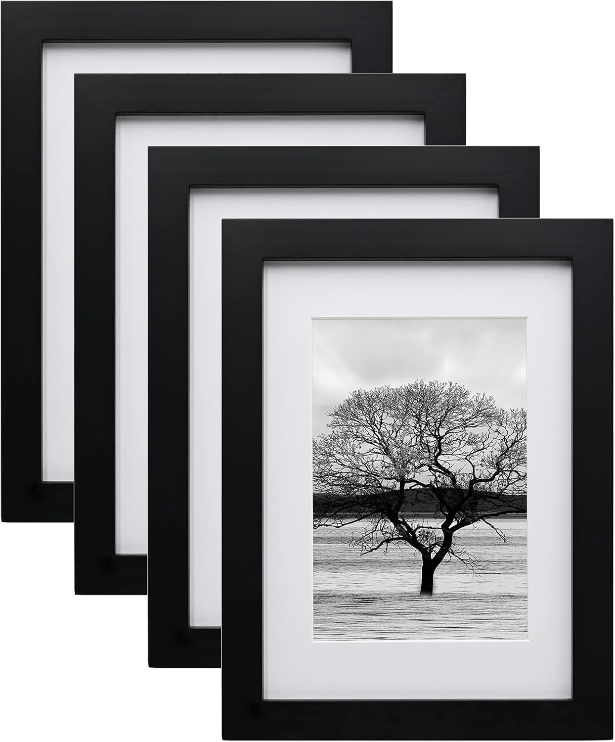 A5 Frame,A5 Picture Frame 100% Solid Wood Matted for 6x4, A5 Photo Frame with Acrylic,14.8x21cm Picture Frame for Tabletop and Wall Mounting, Certificate Frame for Portrait, Set of 4, Black