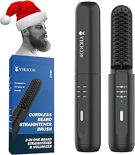 VIKICON Beard Straightener for Men, Cordless Heated Beard Brush for Men, Electric Hot Comb, Anti-Scald Mini Straightening Brush for Beard Grooming, Portable for Travel and Home Use, Gifts for Men Him