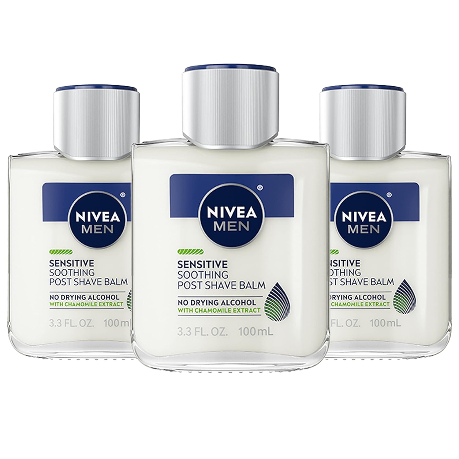 Nivea Men Sensitive Soothing Post Shave Balm with Vitamin E, Chamomile and Witch Hazel Extracts, Alcohol Free After Shave Balm for Men, 3 Pack of 3.3 Fl Oz Bottles