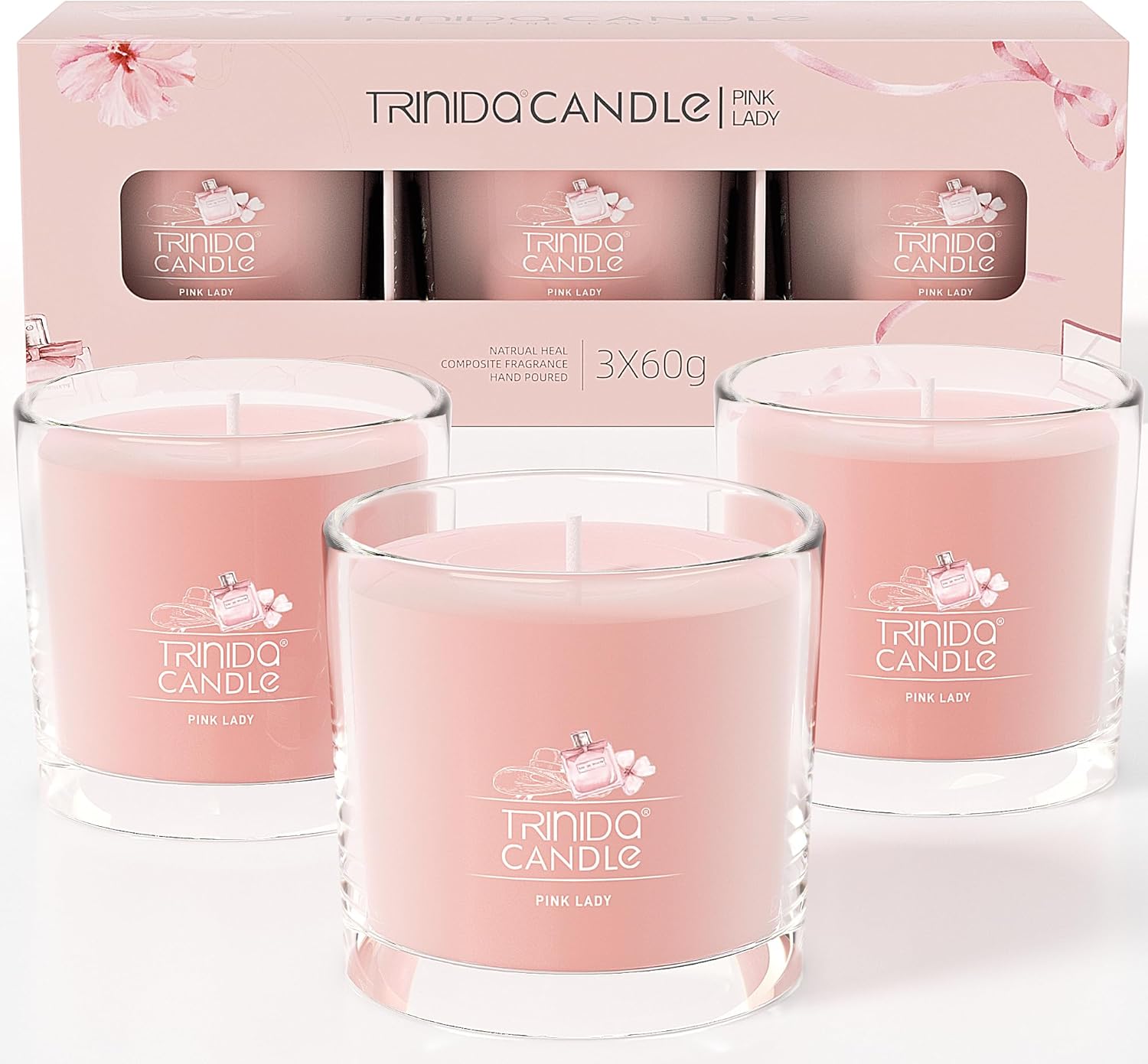 TRINIDa Candles Gifts for Women, Scented Candles of Peach, Jasmine, 45Hrs Pink Candle Gift Set, Votive Candle Set, Birthday Gifts for Her