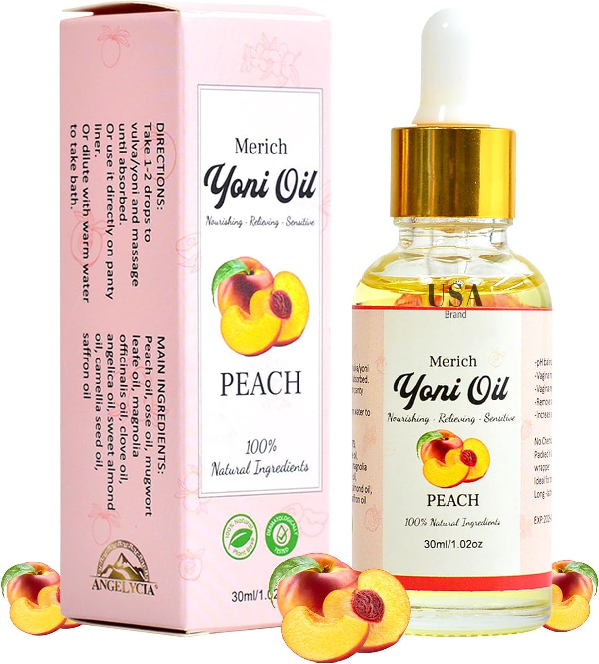MERICH Natural Yoni Oil | Feminine Yoni Detox Oil | Naturally Scented Vaginal Oil | Restores pH Balance for Women | Eliminates Odor | Natural Vaginal Tightening and Gentle Cleansing (Peach)