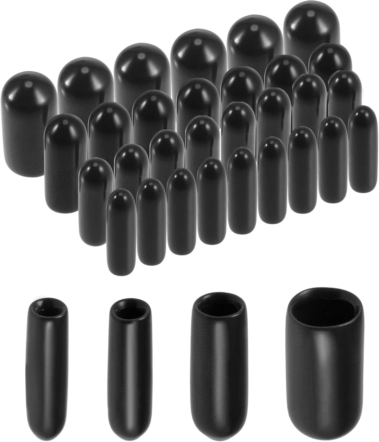 sourcing map 100pcs Round Rubber End Caps Protective Caps 2mm 3mm 4mm 6mm Black Vinyl Cover Screw Thread Protectors Assortment