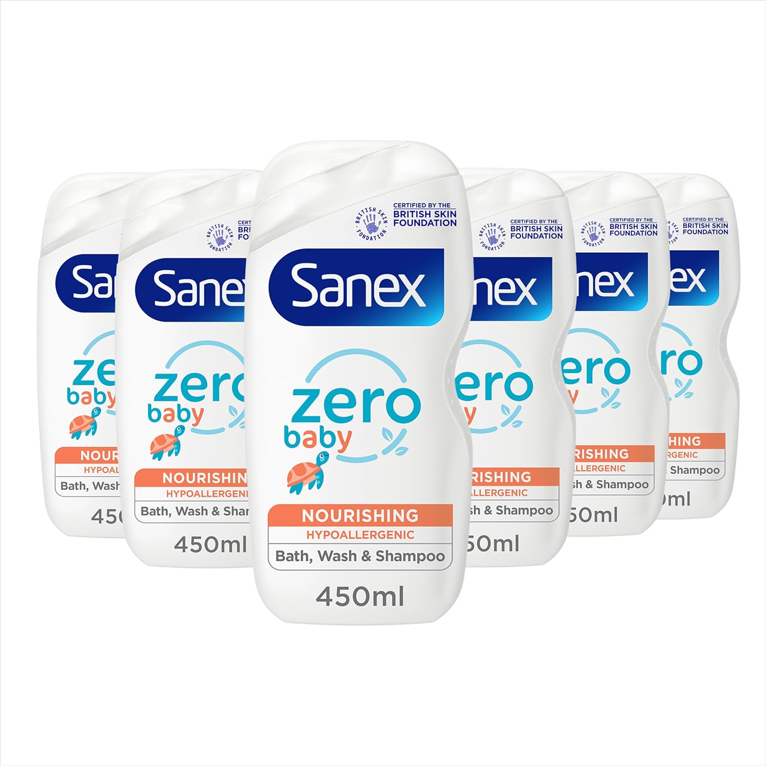 Sanex Zero% Hypoallergenic Nourishing Baby Bath Foam & Shampoo 450ml x 6 - 0% colourants, sulphates* & soap - leaves skin feeling soft and hydrated - paediatrician approved - tear free formula