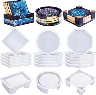 LET'S RESIN 18 Pcs Coaster Resin Molds Silicone, Coaster Molds with Round Square Octagon Shape Holder Molds for Epoxy Resin, DIY Art Craft Cup Mats