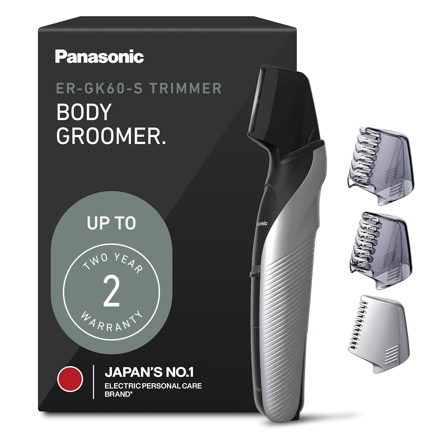 Panasonic Electric Body Groomer and Trimmer for Men, Cordless Washable Wet Dry Groomer with 3 Comb Attachments, Black ER-GK60-S