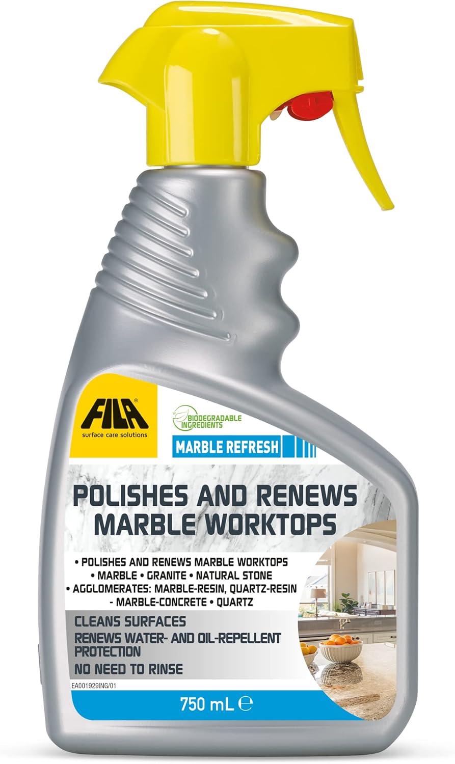 FILA Surface Care Solutions, MARBLE REFRESH, Marble Cleaner for Worktops, Polishes and Renews Kitchen Worktop, ideal for Granite, Quartz and All Natural Stone, Stain Remover, 750ml