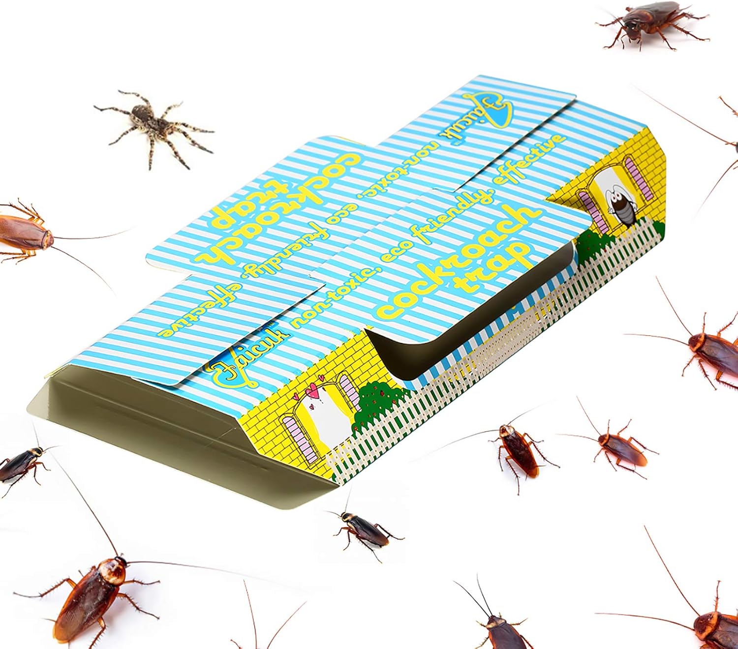 Cockroach Trap Sticky with Bait Non-Toxic and Highly Effective, Roach Indoor Trap Convenient and User Friendly- 12 Pack