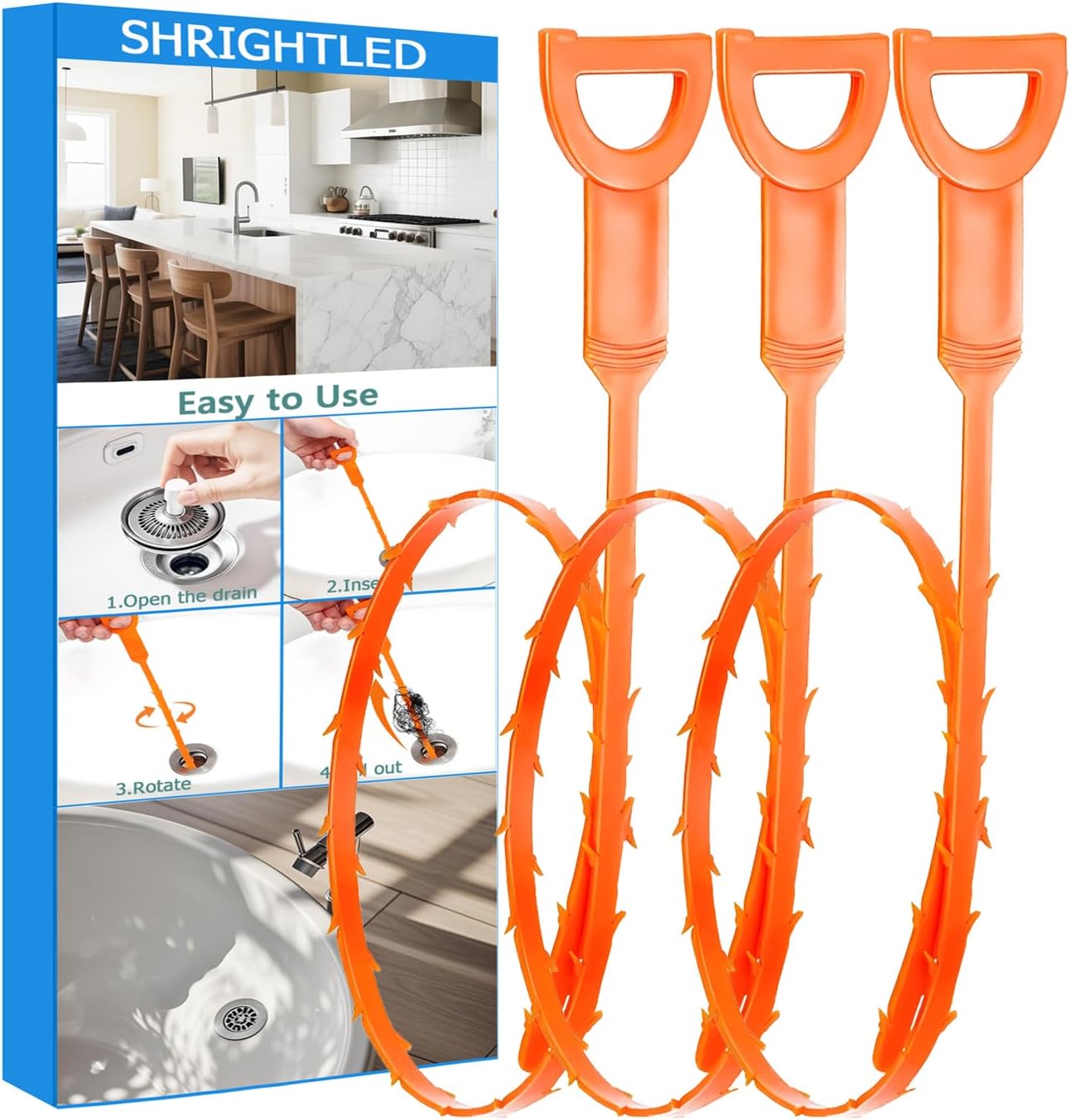 Drain Snake, Drain Clog Remover Tool, 3 Pack Cleaner Hair Remover, Sink Snake for Sewer Kitchen Sink Bathroom Tub Toilet
