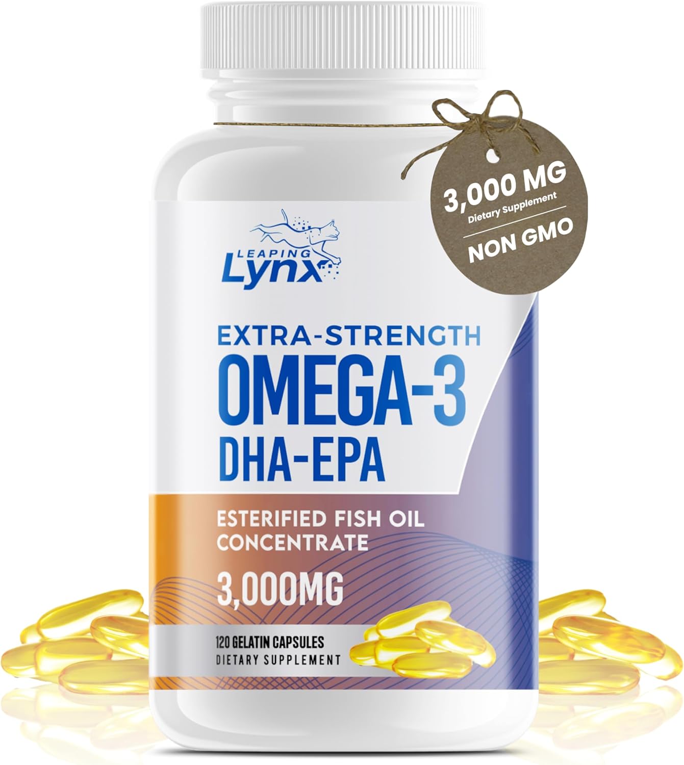 Omega 3 Fish Oil Capsules [3000mg] Omega 3 Supplement DHA Supplement | Omega3 Fish Oil Pills | for Heart Health, Immune System, Joints, Skin, & Brain Health, Gluten-Free and BURPLESS