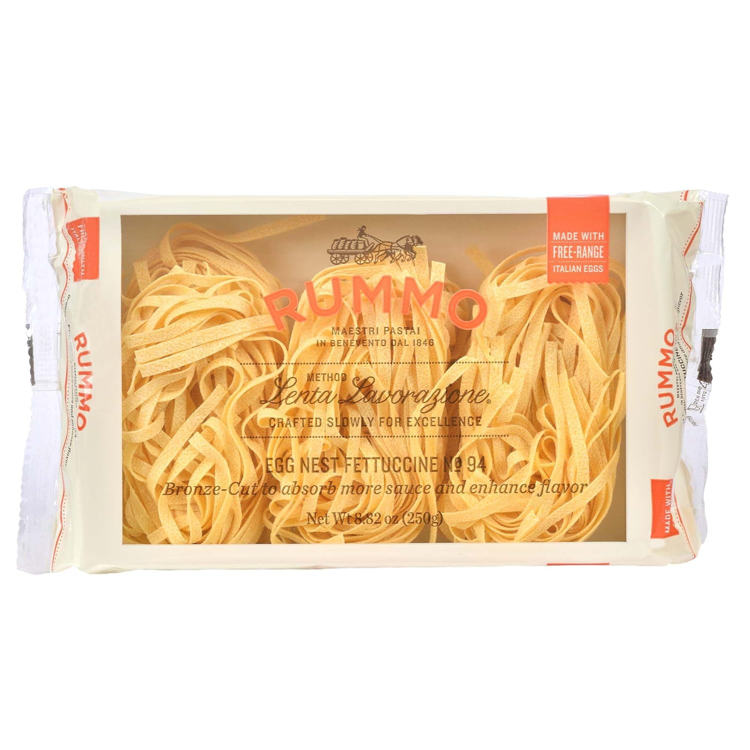 Rummo Fettuccine Pasta N.94 - Fettuccine Pasta Noodles, Dry Pasta, Curly Noodles, Egg Noodles, Italian Pasta - 8.82 Ounce (Pack of 1)