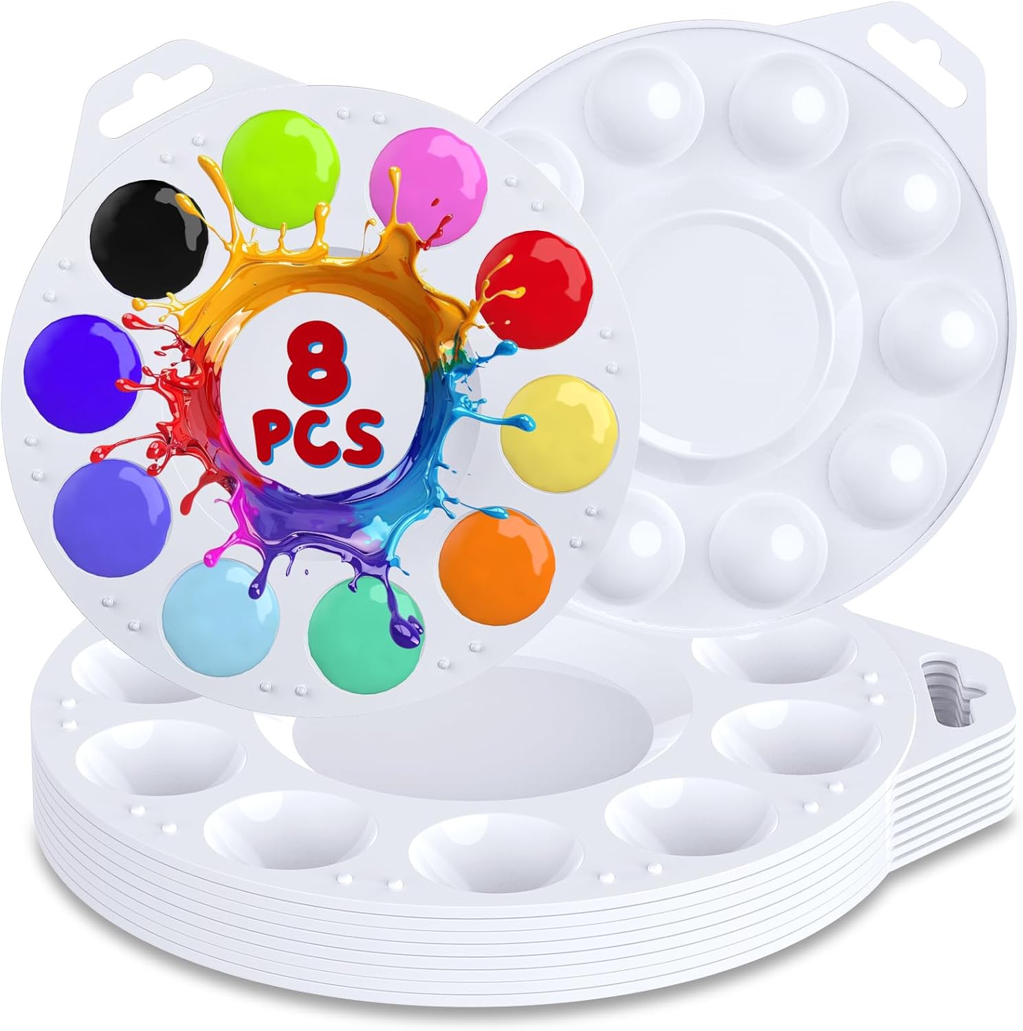 8-Pack Plastic Paint Tray Palettes, 10 Wells Acrylic Paint Palettes Set with Hanging Hole for Kids or Students, Watercolor Palette Painting Tray for School, Art Class & DIY Projects & Party