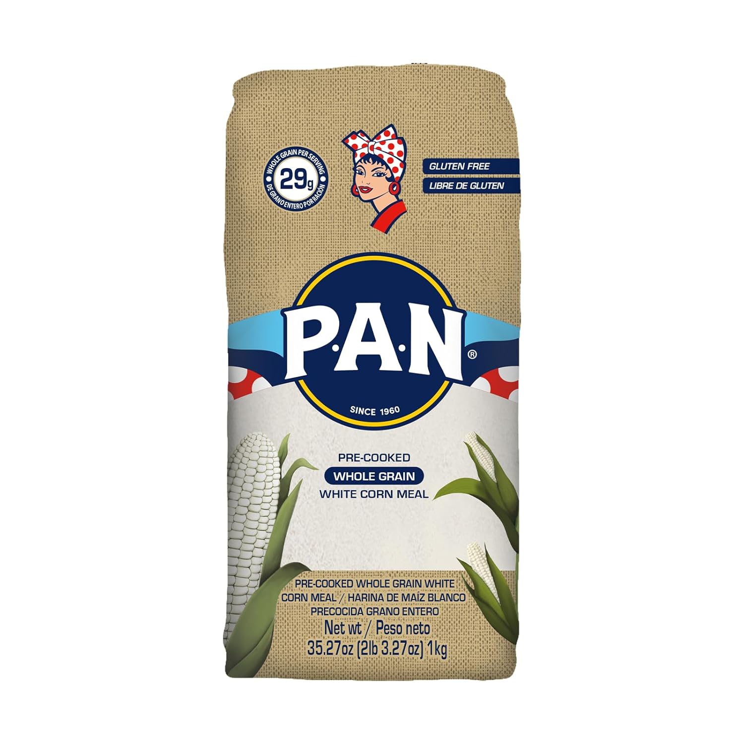 P.A.N. Whole Grain White Corn Meal – Pre-cooked Gluten Free and Kosher Flour (2lb 3.27oz) (Pack of 1)
