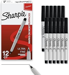 Sharpie Permanent Markers, Ultra Fine Tip Markers Set, Quick Drying And Fade Resistant Artist Marker For Wood, Plastic Paper, Metal, And More, Drawing, Coloring, And Poster Marker Black, 12 Count