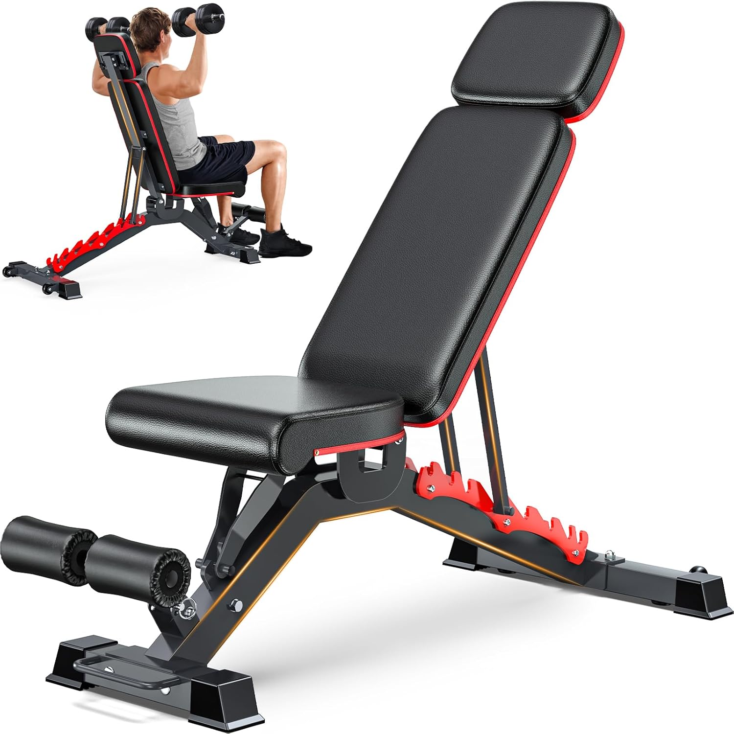 1200LBS Weight Bench Press, Heavy-duty Workout Bench for Home Gym, Extra Headrest, Adjustable Incline Decline strength Training Bench Press for Full Body Workout Extrem Stable