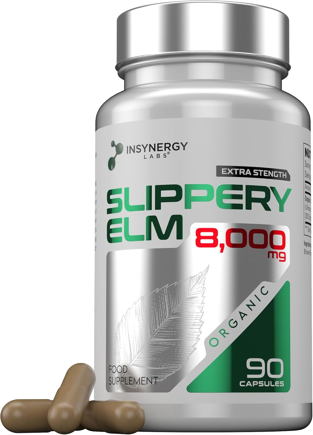 Slippery Elm 8,000MG Per Capsule + Organic (Highest Dosage in UK) 90 Capsules Superior High Strength Slippery Elm, Supports Digestion & Acid Reflux, Slippery Elm Powder Bark