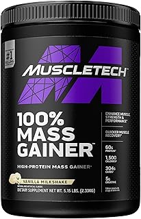 Mass Gainer MuscleTech 100% Mass Gainer Protein Powder Protein Powder for Muscle Gain Whey Protein + Muscle Builder Creatine Supplements Vanilla, 5.15 Pound (Pack of 1)