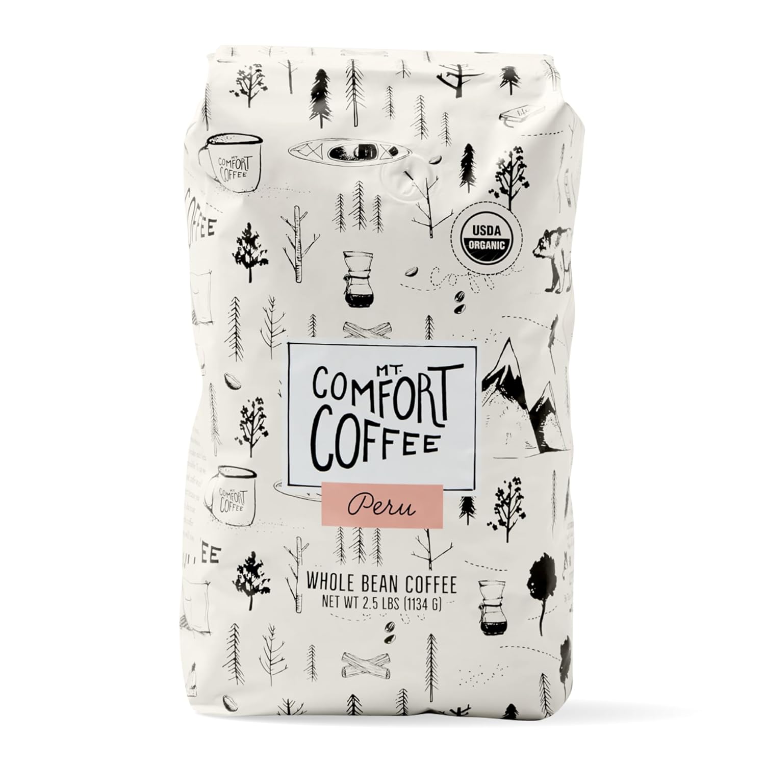 Mt. Comfort Coffee Organic Peru Medium Roast, 2.5 Pounds - Flavor Notes of Nutty, Chocolate, & Citrus - Sourced From Small, Peruvian Coffee Farms - Roasted Whole Beans