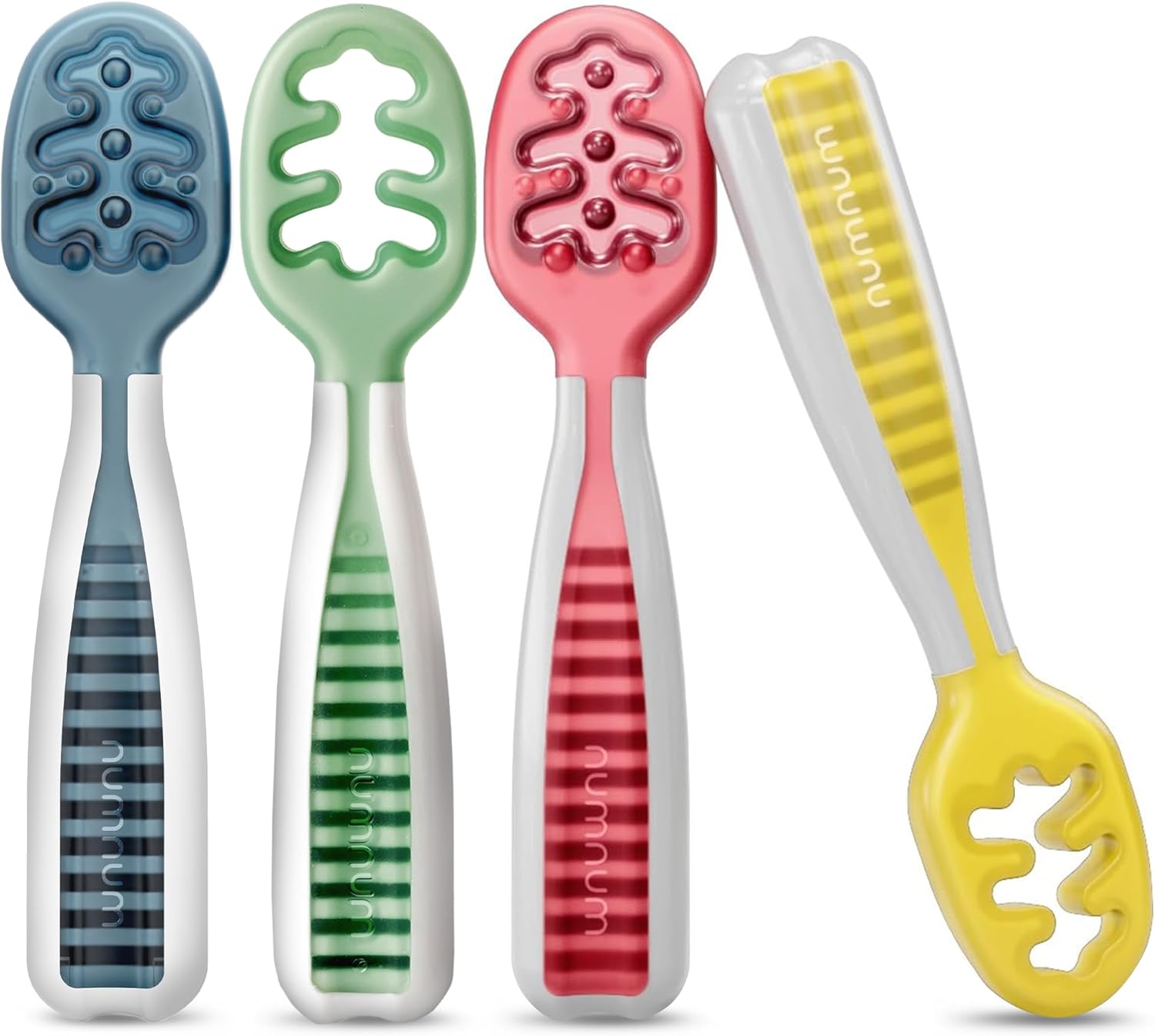 NumNum Baby Spoons Set, Baby Essentials Pre-Spoon, Self-Feeding Spoons for BLW, Silicone Toddler Utensils, BPA-Free, 4 Pack