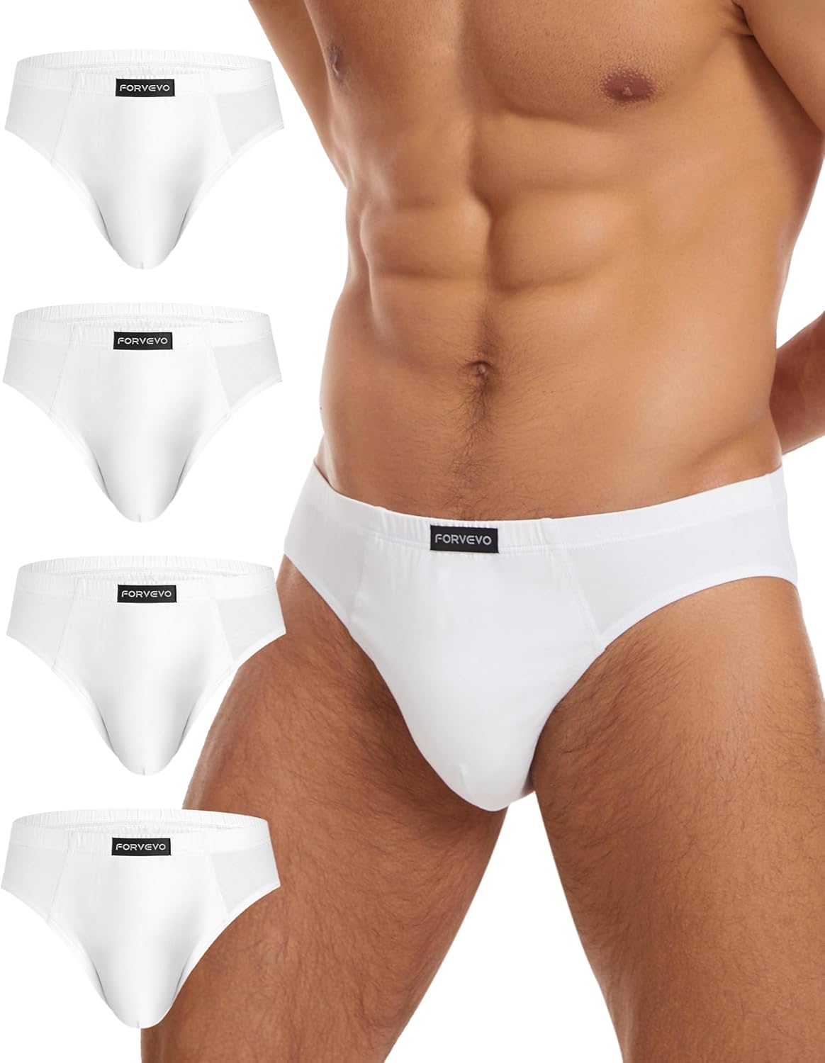 FORVEVO 4 Pack Men's Underwear Briefs, Cotton Mens Underpants, Breathable Stretch Pants Waistband Briefs Underwear (M-XXL)