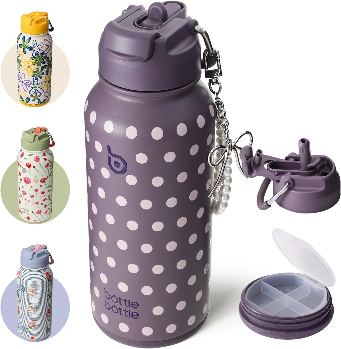 BOTTLE BOTTLE Insulated Water Bottle 950ml Stainless Steel with Straw and Pill Box