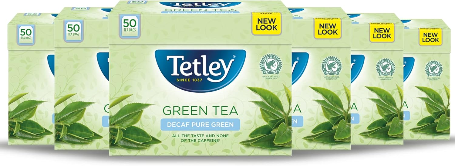 Tetley Decaf Pack of 300 Bags Total, green tea, 600 gram, (Pack of 6)