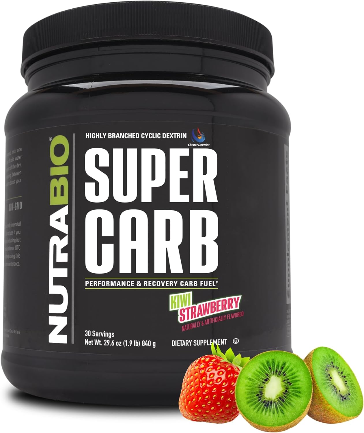 NutraBio Super Carb, Carbohydrate Powder with Cluster Dextrin & Electrolytes, Advanced Carb Supplement Powder for Workout Fuel, Performance, and Muscle Recovery, Cyclic Dextrin, Kiwi Strawberry, 30 Sv