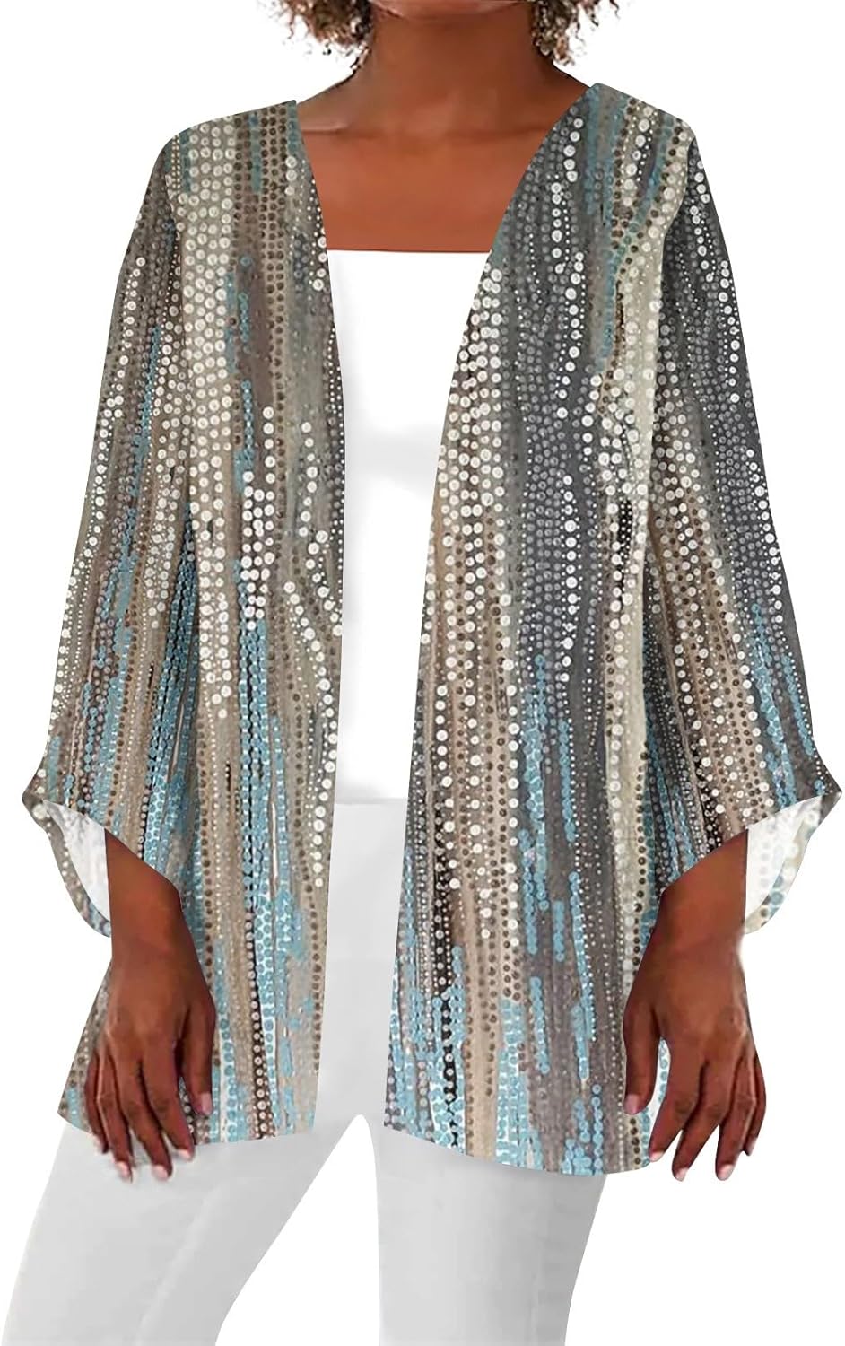 Womens 3/4 Sleeve Tops 2023 Summer Casual Tops Loose Shawl Lightweight Boyfriend Blazer Undershirt Ladies Beach Blouse Floral Printed Holiday Women's Tops and Blouses