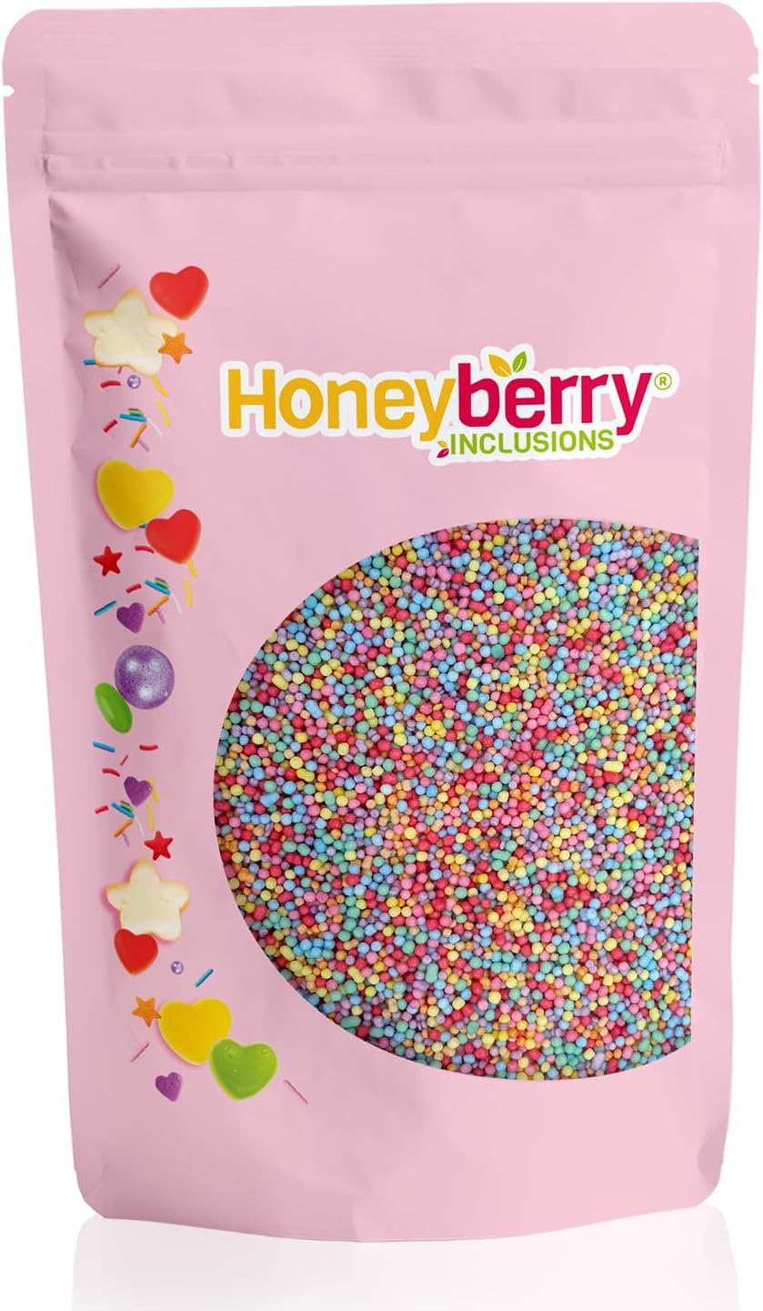 HONEYBERRY INCLUSIONS Rainbow Nonpareils Sprinkles 200g - Natural Bright Colourful Hundreds & Thousands Sprinkles for Baking, Cupcake and Cake Decorations, Ice Cream and Dessert Decorating Toppers