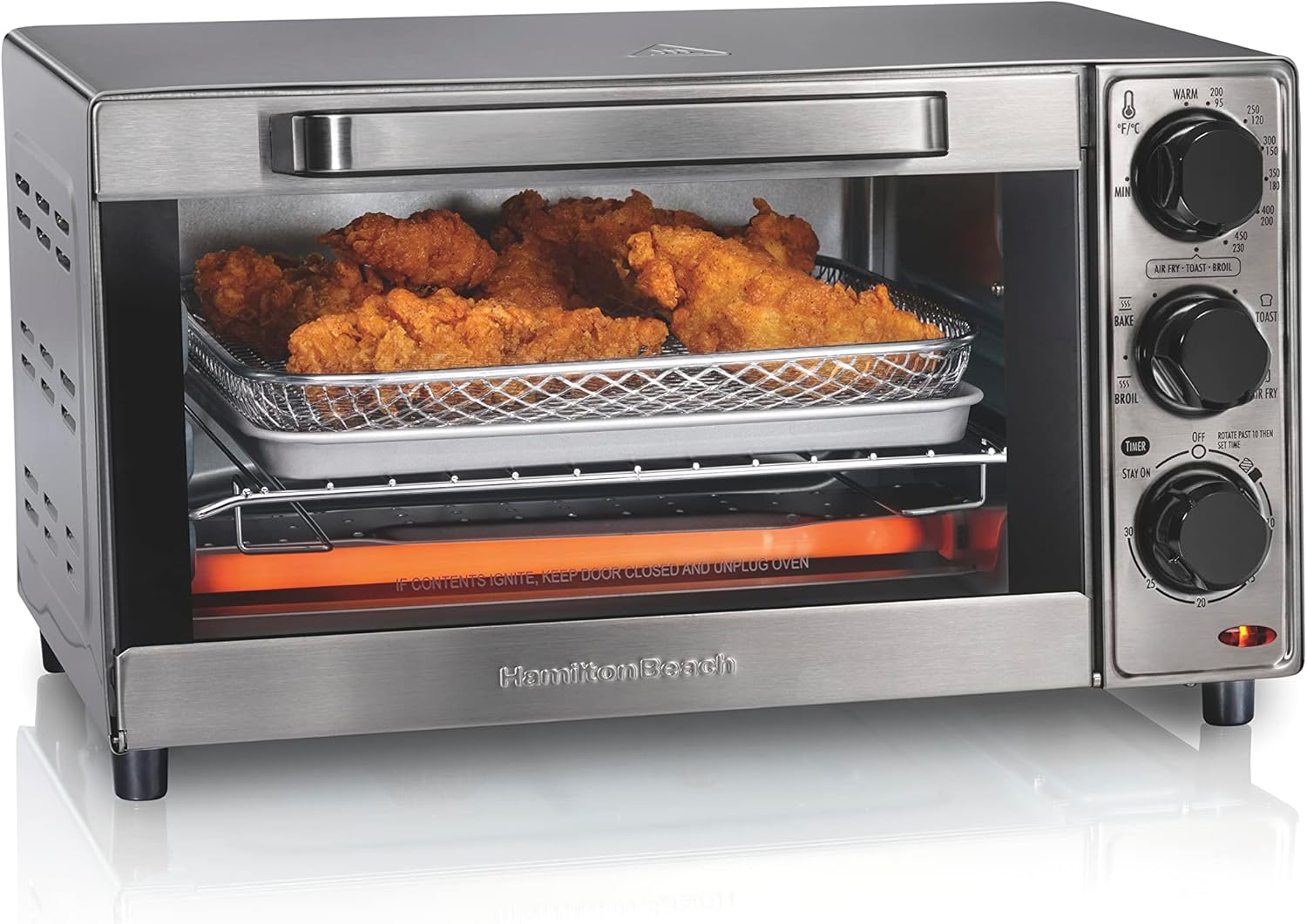 Hamilton Beach Sure-Crisp Air Fryer Toaster Oven Combo, Fits 9” Pizza, 4 Slice Capacity, Powerful Circulation, Auto Shutoff, Stainless Steel (31403)