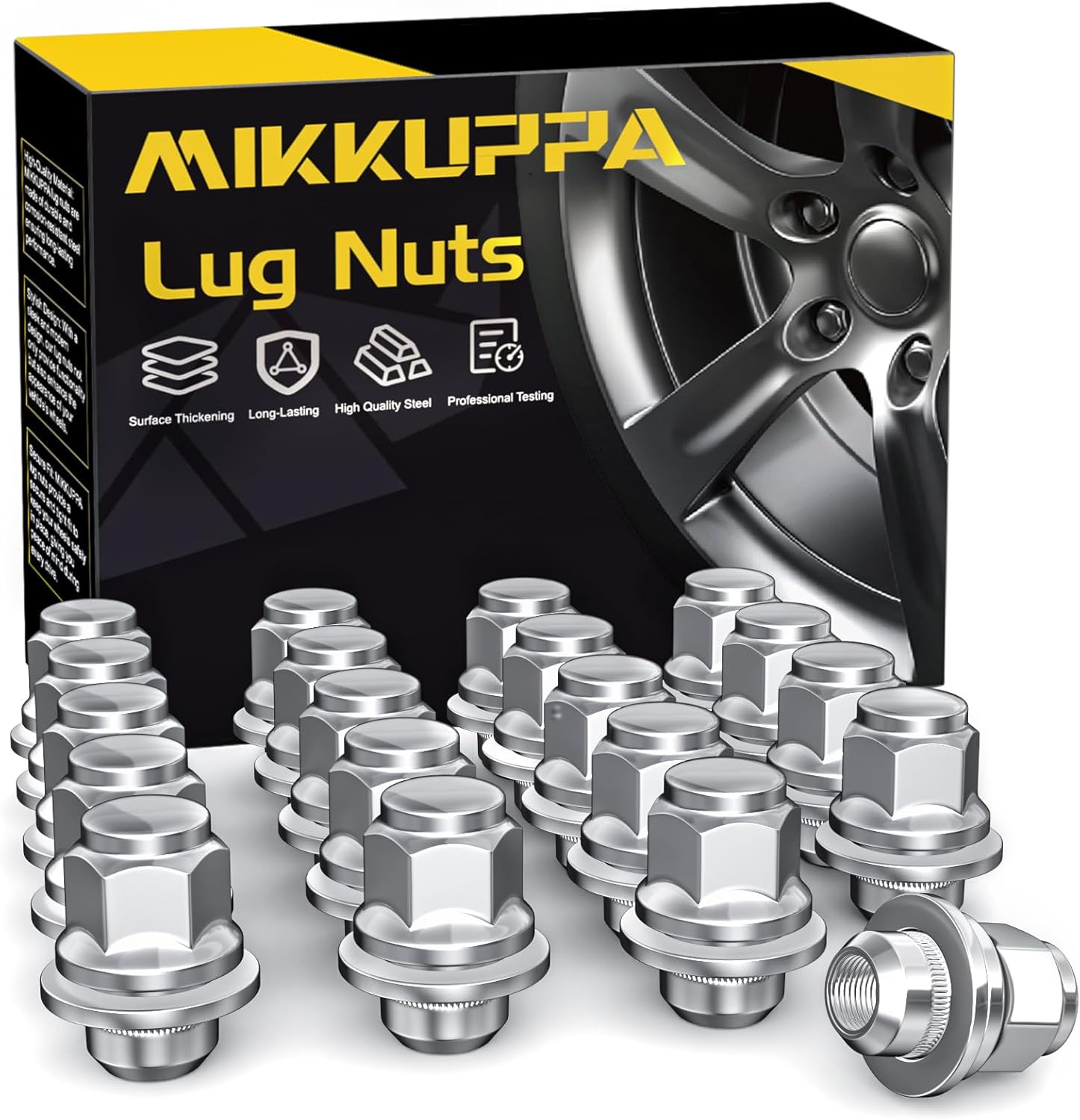 MIKKUPPA M12x1.5 Mag Lug Nuts - Replacement for Toyota Avalon Camry Corolla Highlander RAV4 Sienna Matrix Prius Venza Crown OEM Factory Wheels, Chrome 20pcs Tire Nuts with Washer