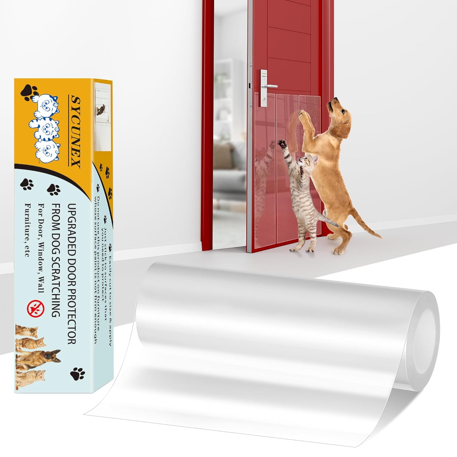 Enhanced Door Protector: Thick Clear Heavy-Duty Anti-Scratch Guard - Flexible Pet Scratch Shield for Doors, Furniture, Windows, and Walls, Easy to Install and Clean (9.4" W x 118" L)