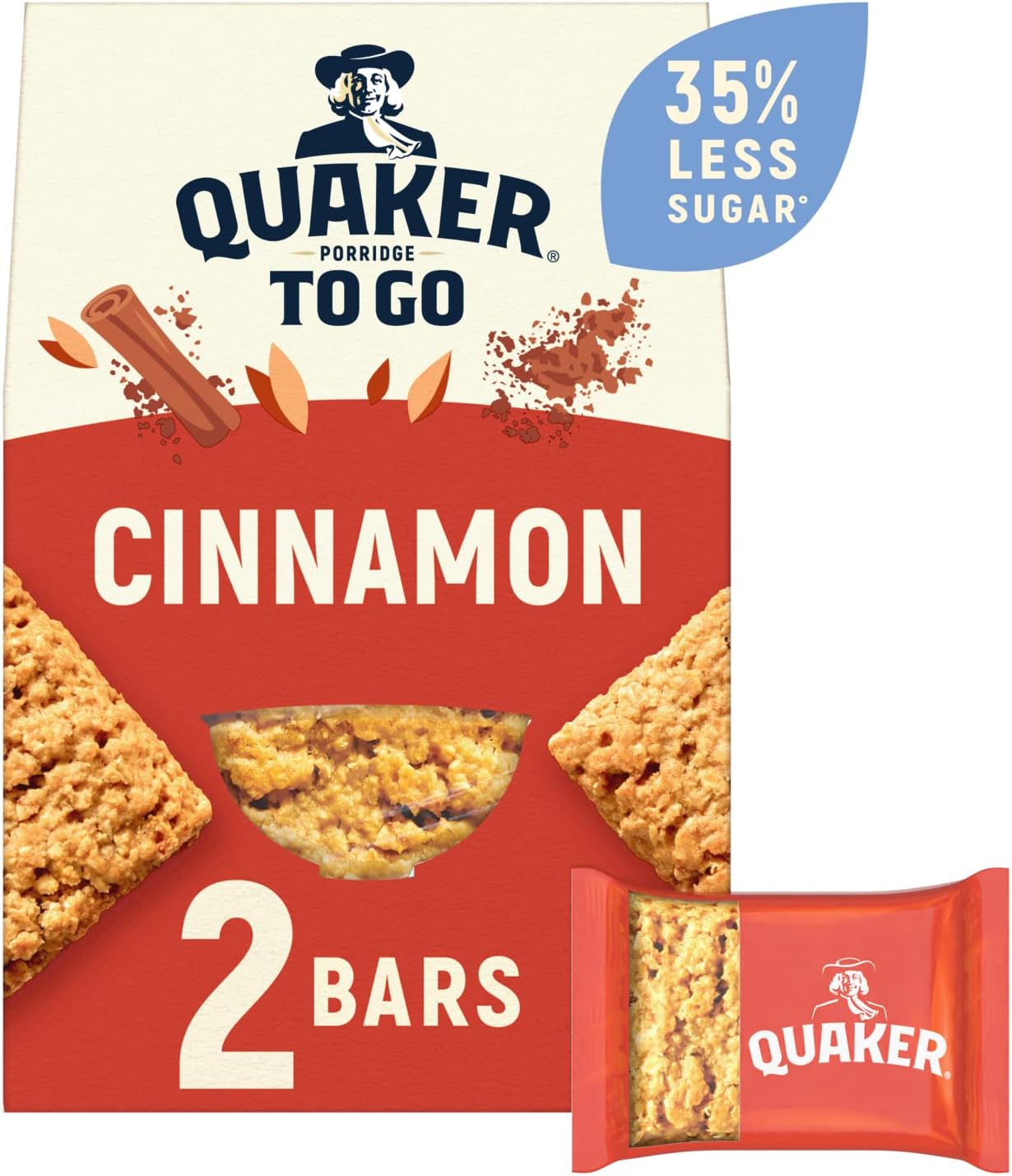 Quaker Porridge To Go Cinnamon Breakfast Bars, 2 x 55 g