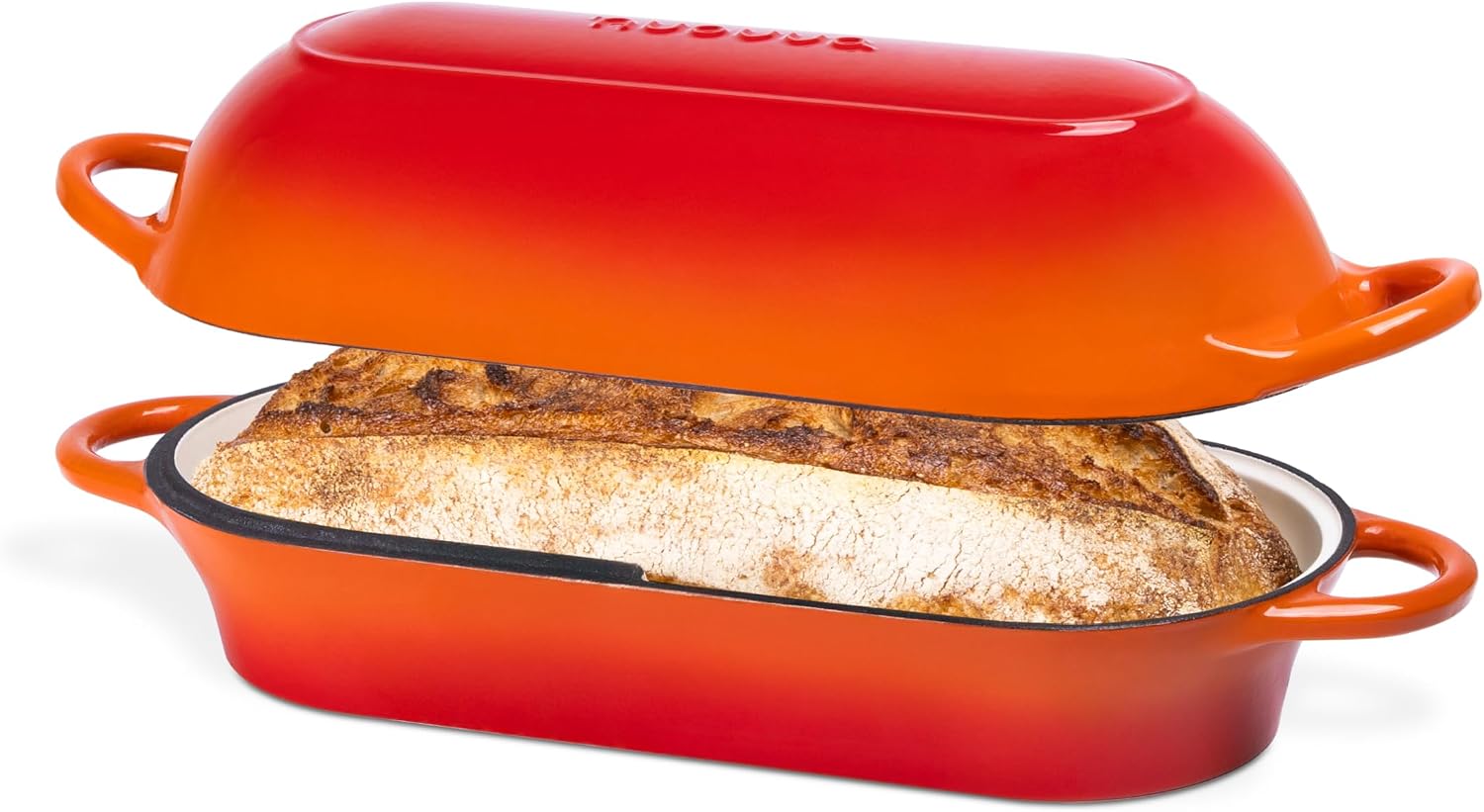 Enamelled Cast Iron Bread Loaf Pot – Dutch Oven for Sourdough Bread Baking – Oven Safe Non Stick Bread Pot – Rectangular, Orange, 32cm x 16cm – by Nuovva