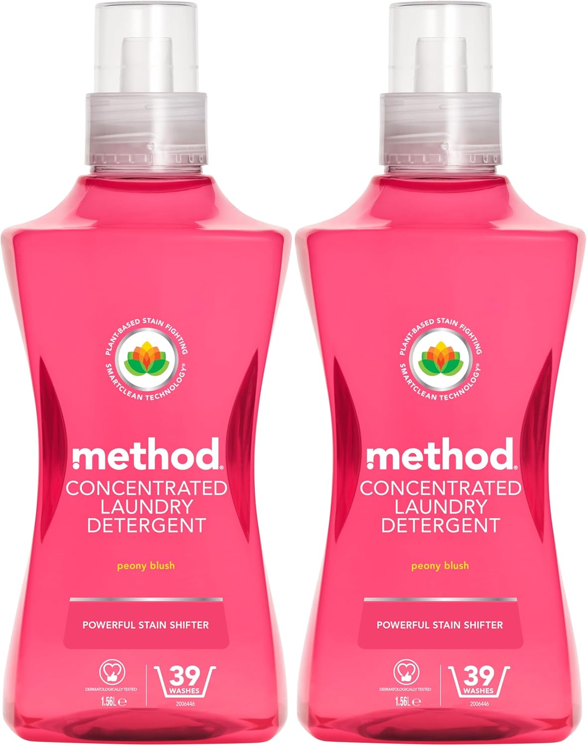 Method Concentrated Laundry Detergent, Washing Liquid Fresh Peony Blush Scent, 2 x 39 Washes,​ 2 x 1.56L