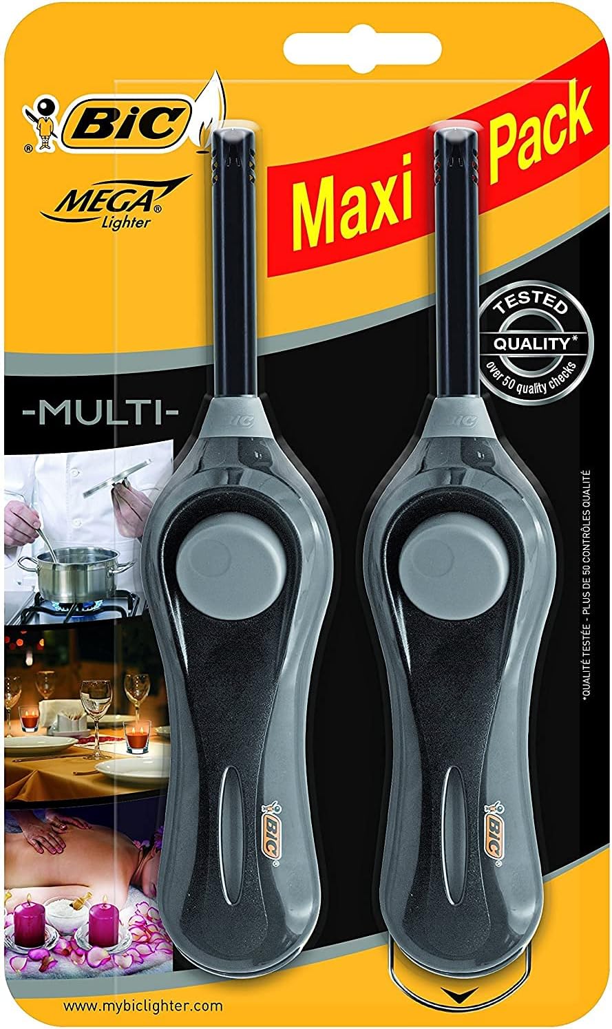 BIC MegaLighter Multipurpose Lighters, Black, Pack of 2