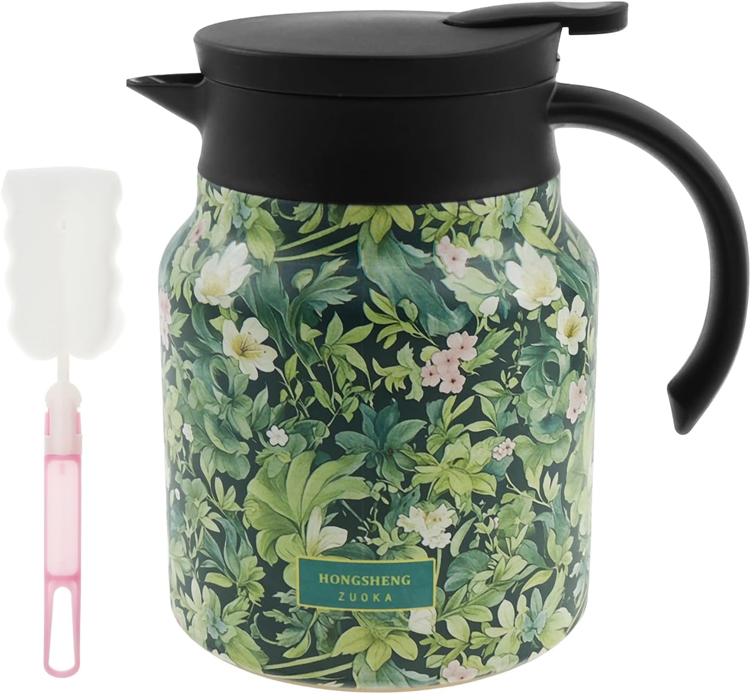 Vintage Floral Pattern Tea Thermos, 1000 ml Doresty Thermos Tea Pot, Tea-Built-In Infuser, Stainless Steel Raidley Thermal Carafe with Lid, Insulated Tea Kettle for Hot Drinks
