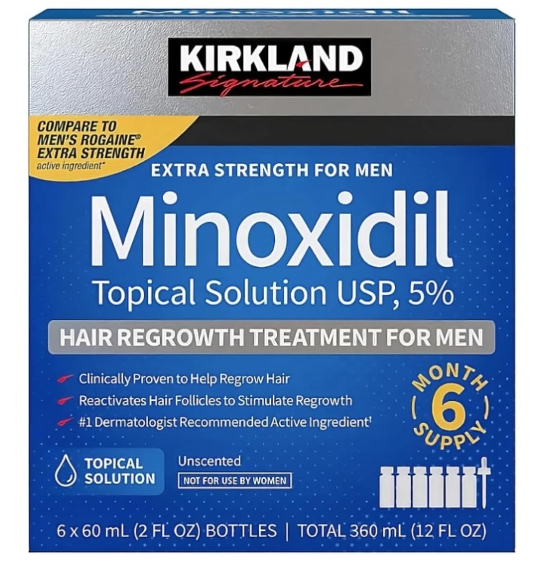 Kirkland Signature Hair Regrowth Treatment Minoxidil Foam for Men, 2.11 oz, 6 Count (6 Month Supply) (12 Fl Oz (Pack of 1))