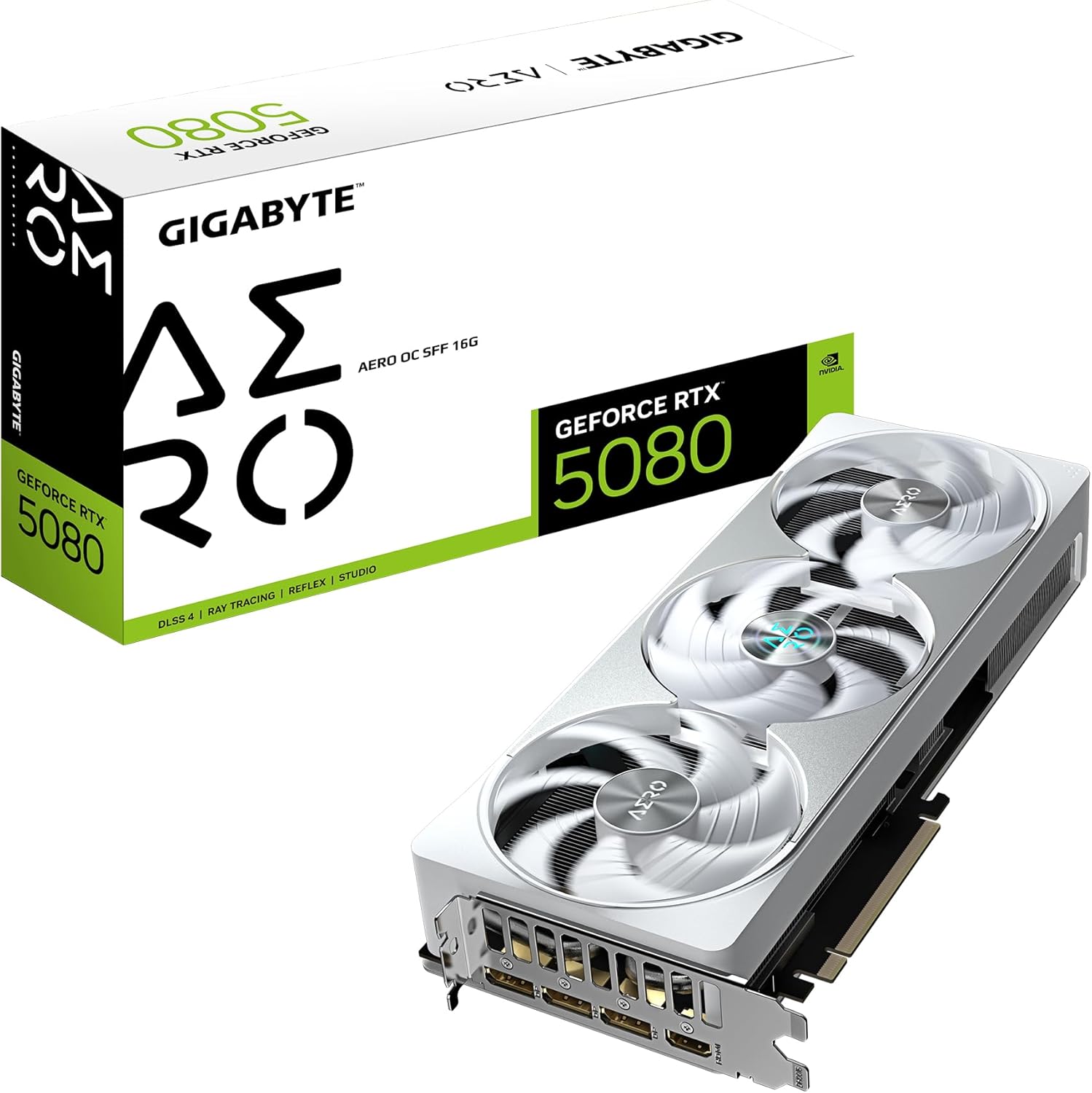 Gigabyte GeForce RTX 5080 AERO OC SFF 16G Graphics Card - 16GB GDDR7, 256bit, PCI-E 5.0, 2730MHz Core Clock, 3 x DisplayPort, 1 x HDMI, GV-N5080AERO OC-16GD