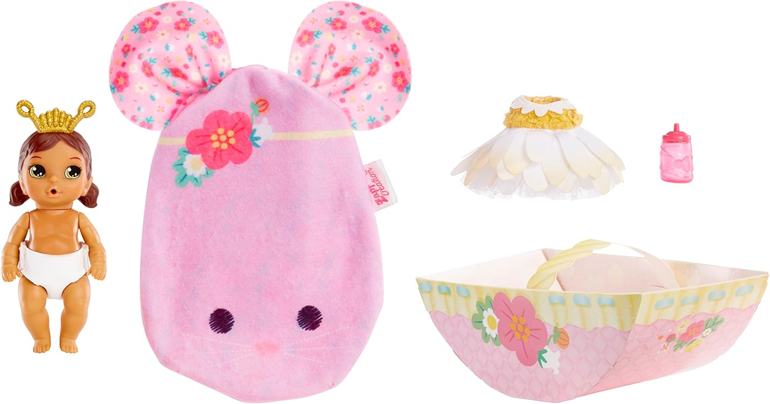 Baby Born Surprise Small Dolls Series 7 4" - Unwrap Surprise Collectible Baby Doll with 3 Water Surprises, Garden-Themed Outfit, Color Change Diaper, Mouse Carrying Pouch, Age 3+