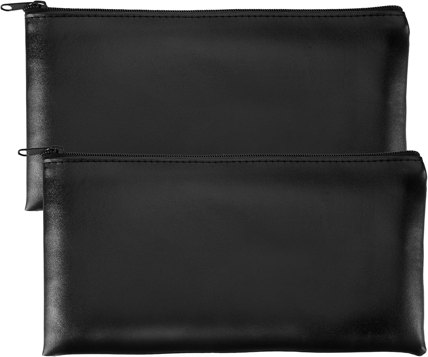 Bewudy 2Pcs Money Bags With Zipper, 11x6.1 Inch Money Pouch Bank Bag Cash Bag Check Wallet PU Leather Cash and Coin Pouch Cosmetics Bag