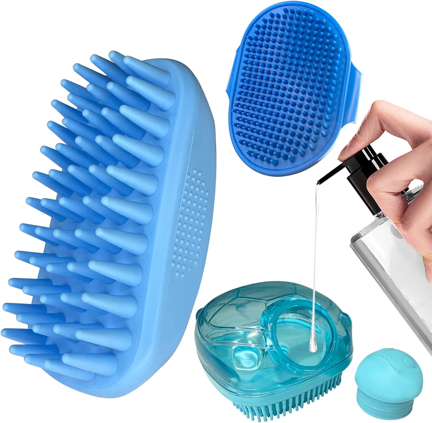 3PCS Dog Bath Brush, Dog Shampoo Brush, Dog Scrubber for Bath,Dog Bath Products are Suitable for Short, Long haired Dogs, Cats, Large Dogs, and Small Dogs