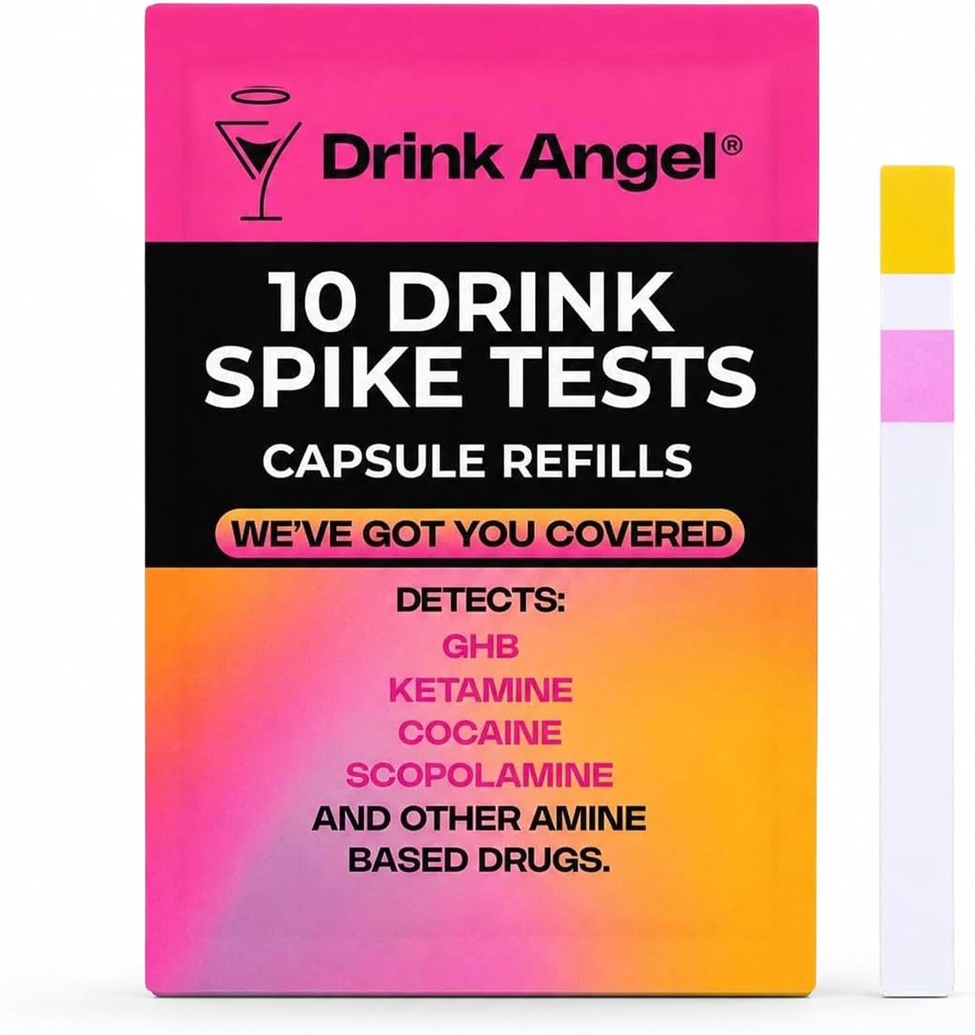 Drink Spike Test Kits - 10 Pack Discreet On-The-Go Drug Testing Kits for Ketamine and GHB | Clinically Tested Drug Tests for All | Anti Spike Tests | Drink Spiking Prevention (Refill Pack)
