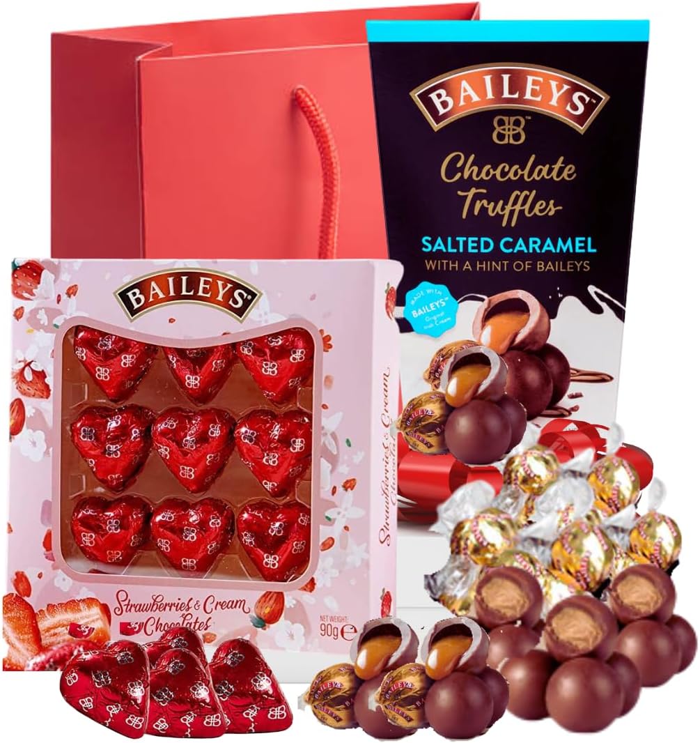 Baileys Gift Chocolate Selection - Baileys Hamper | Baileys Original Truffles, Salted Caramel, Strawberries and Cream in gift bag 500g | Chocolate Box Gift for Father's Day, men's gifts Thank Yous
