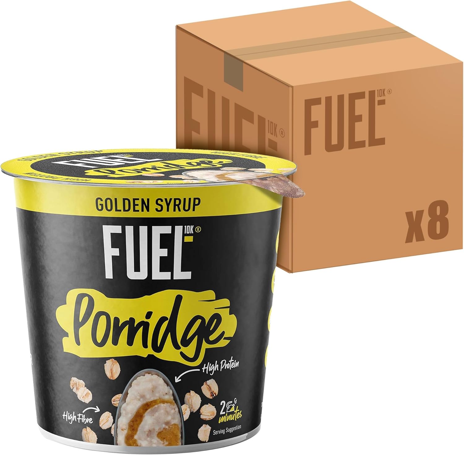 FUEL10K High Protein Golden Syrup Porridge Oat Cereal Pot, 70 g (Pack of 8)