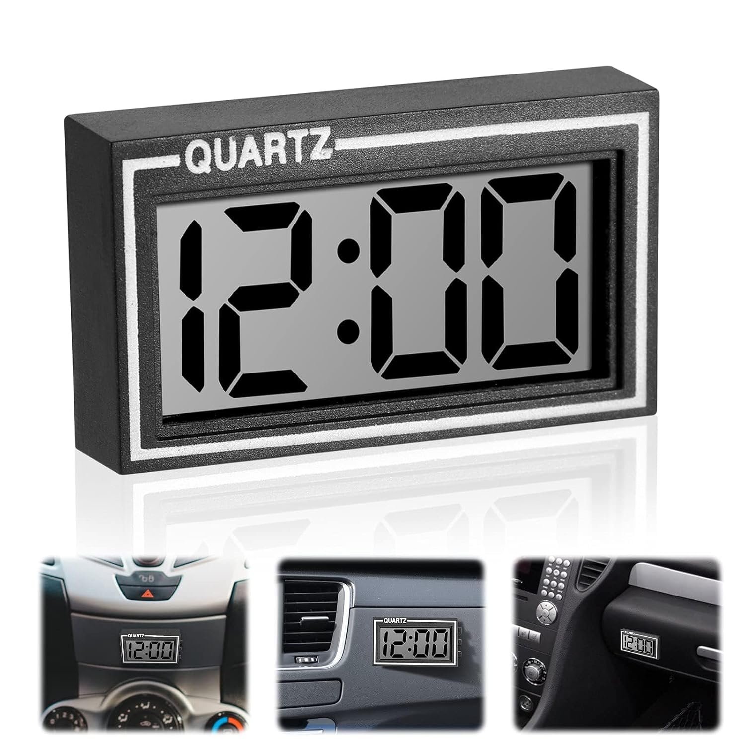 Car Clock Dashboard, Mini Car Clock, Vehicle Electronic Small Digital Clock, LCD Digital Clock, Vehicle Car Clock, Date Time Calendar Mini Table Car Dashboard Desk Clock with Adhesive Pad