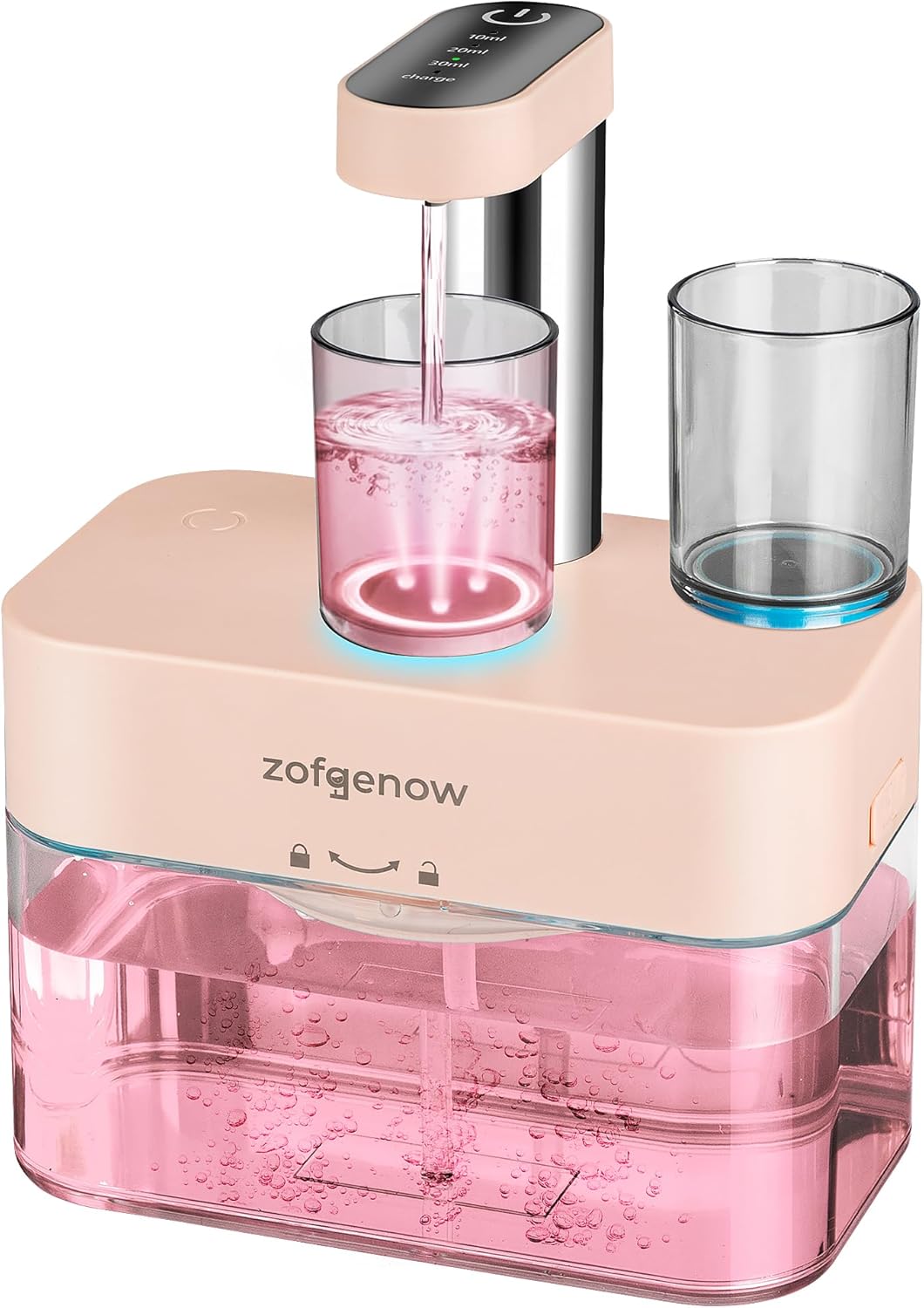 Upgraded Automatic Mouthwash Dispenser for Bathroom,Bathroom Accessories 17.6 FlOz Dispensers with Magnetic Cups,Adjustable Dispensing Levels, Pink